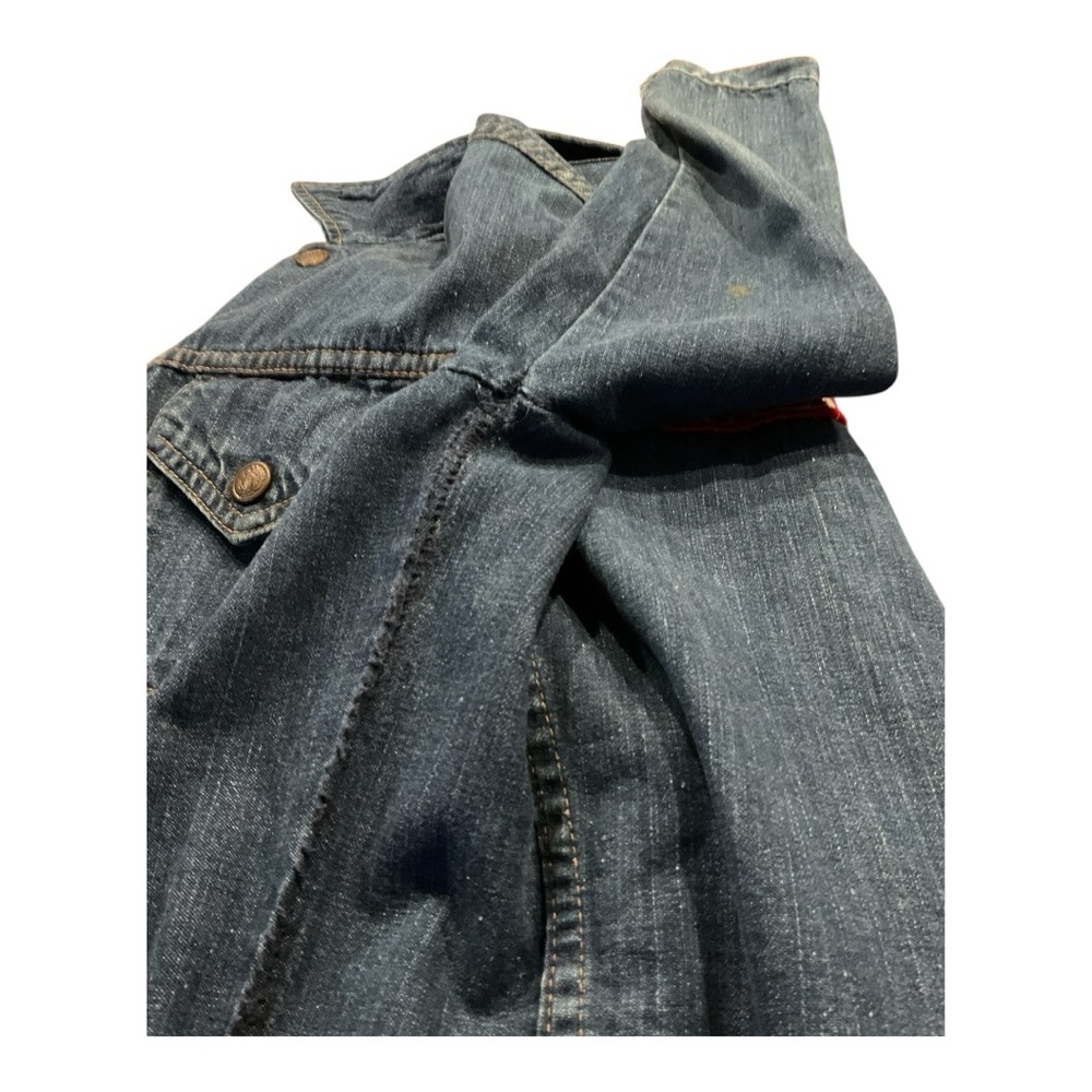 Vintage Denim Jacket Honda Patch Trucker Distressed Dark Wash - Picture 7 of 10